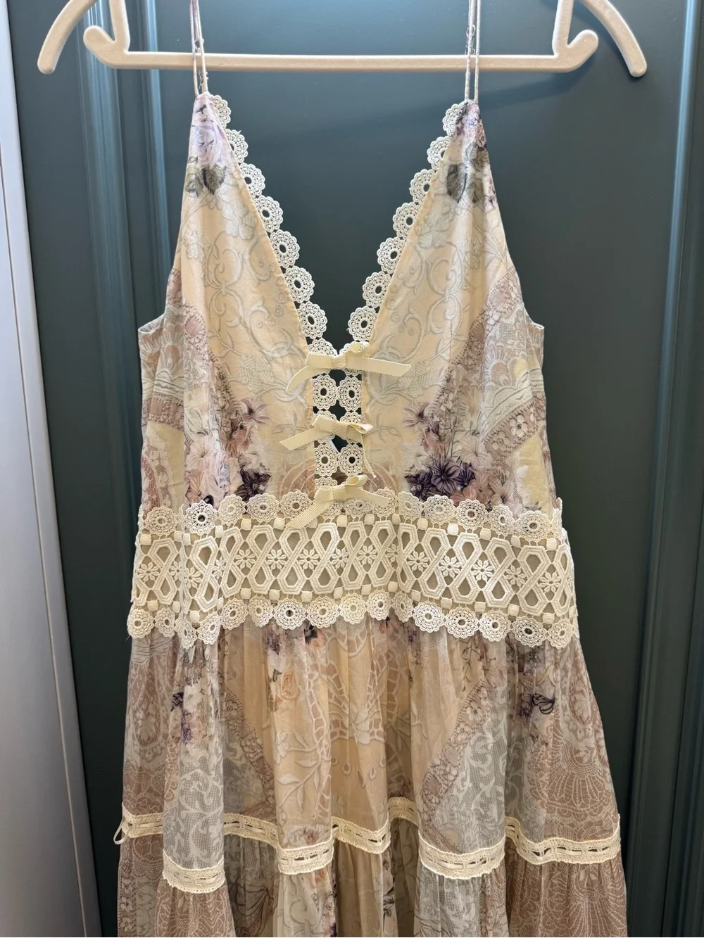 Camilla Trapeze Tired Dress. Cream Floral Lace Maxi Dress - Picture 4 of 10